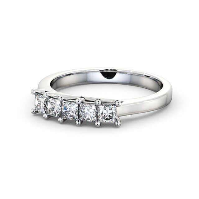 Five Stone Princess Diamond Ring 18K White Gold - Tremore FV13_WG_FLAT