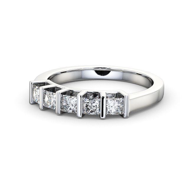 Five Stone Princess Diamond Ring 18K White Gold - Bethel FV14_WG_FLAT