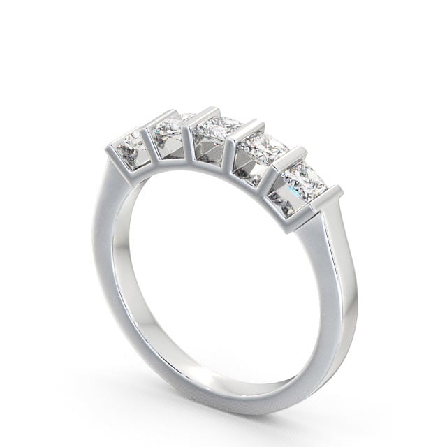 Five Stone Princess Diamond Ring 18K White Gold - Bethel FV14_WG_SIDE