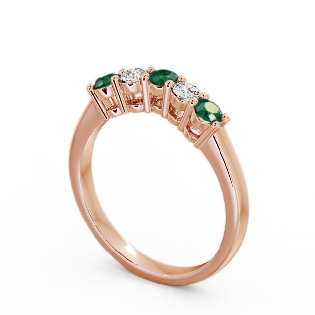 Five Stone Emerald and Diamond 0.50ct Ring 9K Rose Gold - Callaly