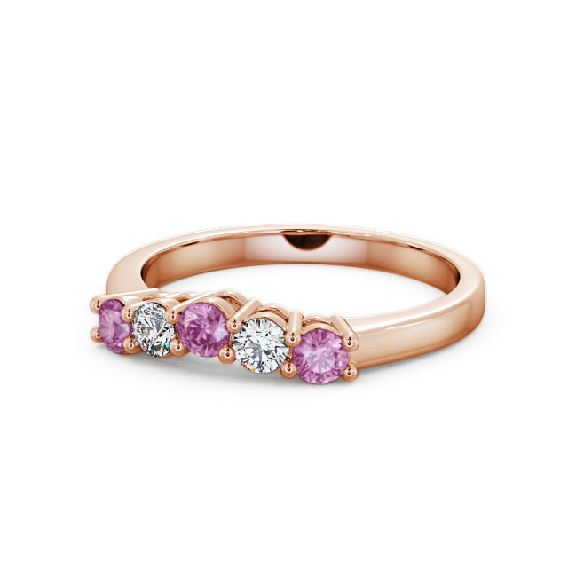 Five Stone Pink Sapphire and Diamond 0.59ct Ring 18K Rose Gold - Callaly FV16GEM_RG_PS_FLAT