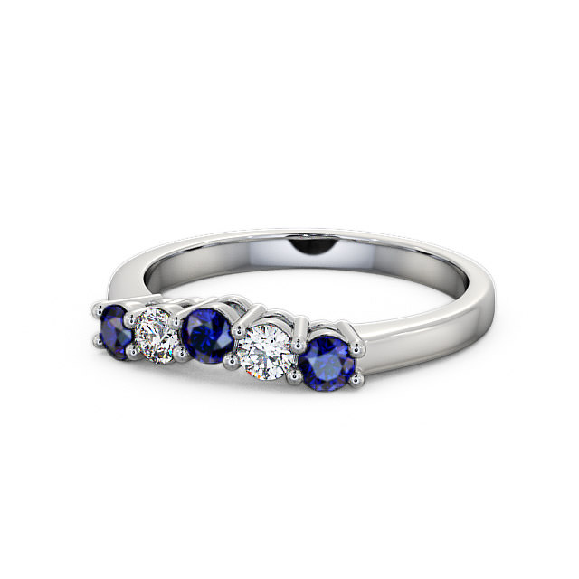 Five Stone Blue Sapphire and Diamond 0.59ct Ring 9K White Gold - Callaly FV16GEM_WG_BS_FLAT
