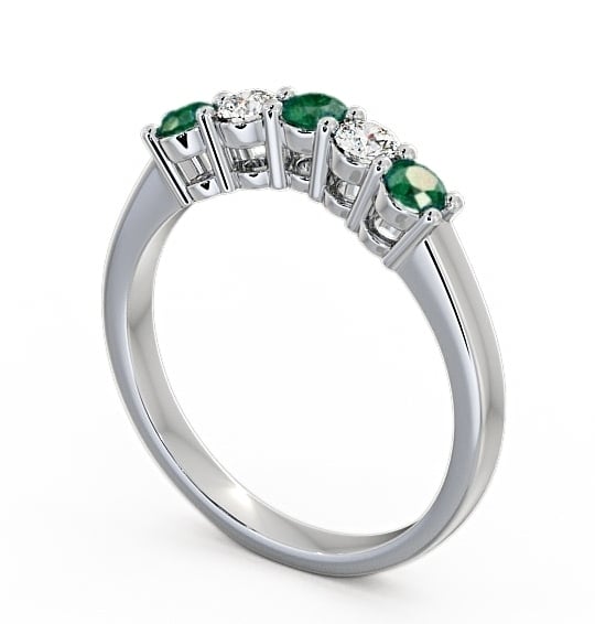 Five Stone Emerald and Diamond 0.50ct Ring 18K White Gold FV16GEM_WG_EM_THUMB1