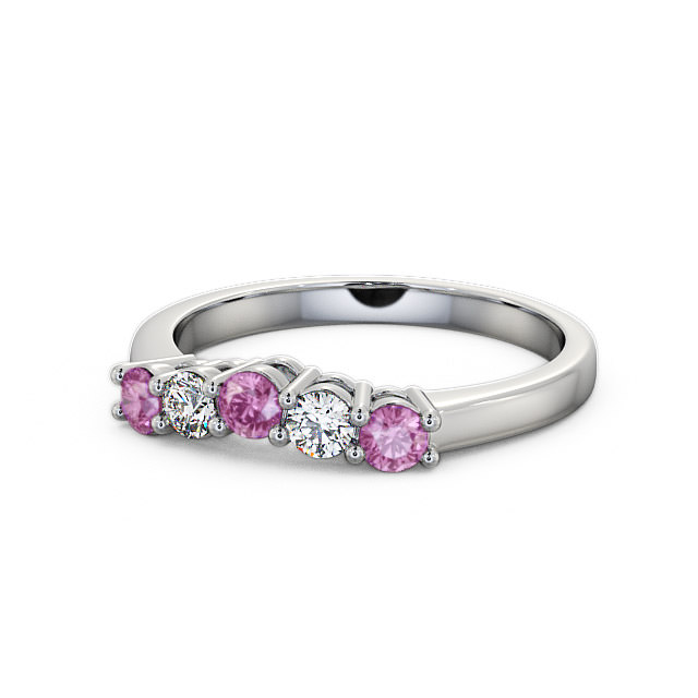Five Stone Pink Sapphire and Diamond 0.59ct Ring 9K White Gold - Callaly FV16GEM_WG_PS_FLAT