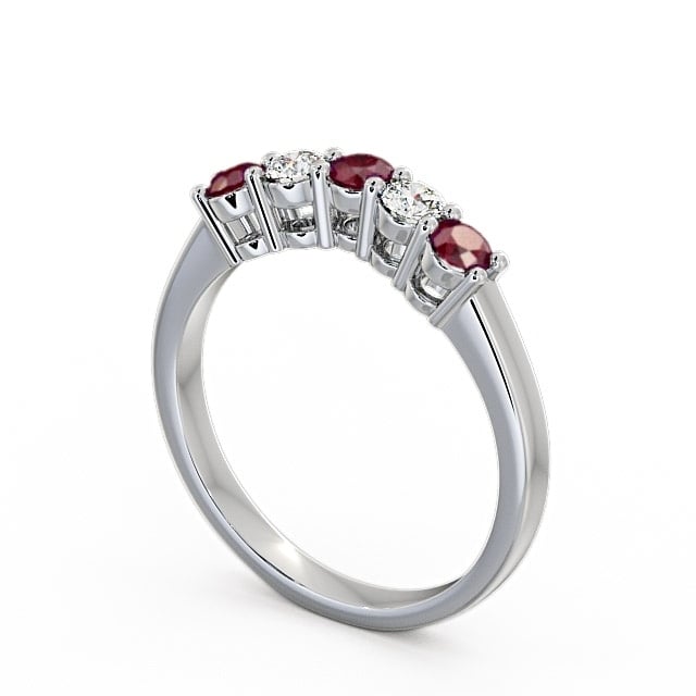 Five Stone Ruby and Diamond 0.59ct Ring 18K White Gold - Callaly