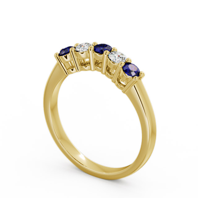 Five Stone Blue Sapphire and Diamond 0.59ct Ring 9K Yellow Gold - Callaly