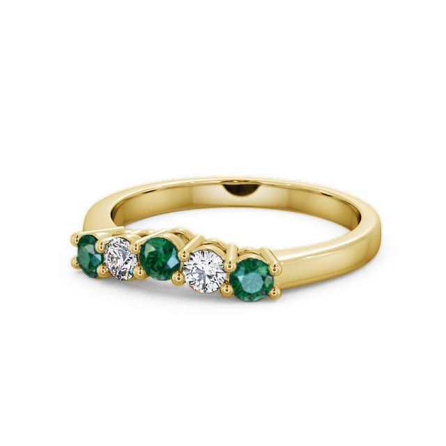 Five Stone Emerald and Diamond 0.50ct Ring 18K Yellow Gold - Callaly FV16GEM_YG_EM_FLAT