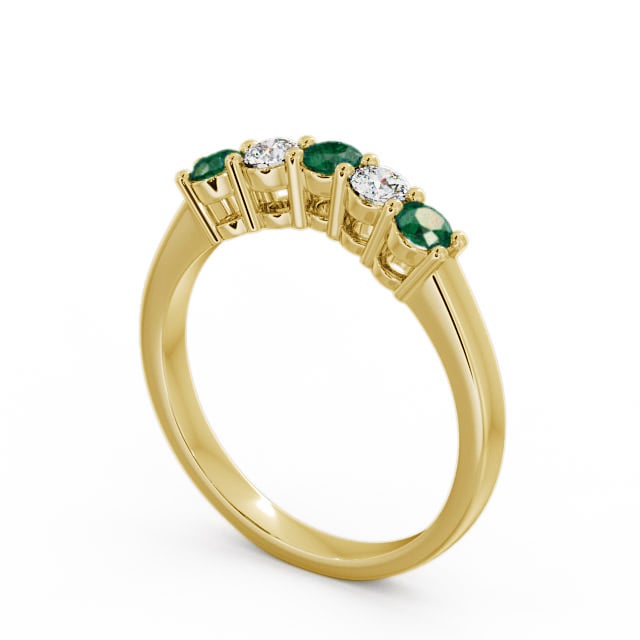 Five Stone Emerald and Diamond 0.50ct Ring 18K Yellow Gold - Callaly FV16GEM_YG_EM_SIDE
