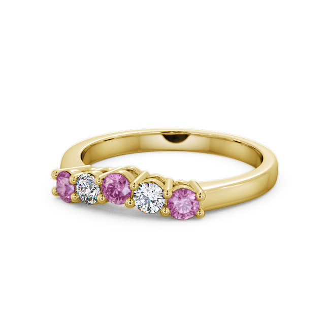 Five Stone Pink Sapphire and Diamond 0.59ct Ring 9K Yellow Gold - Callaly FV16GEM_YG_PS_FLAT