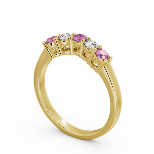 Five Stone Pink Sapphire and Diamond 0.59ct Ring 9K Yellow Gold - Callaly FV16GEM_YG_PS_SIDE