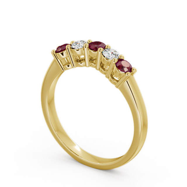 Five Stone Ruby and Diamond 0.59ct Ring 18K Yellow Gold - Callaly
