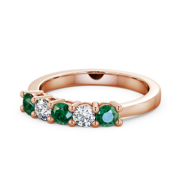 Five Stone Emerald and Diamond 0.66ct Ring 9K Rose Gold - Ailsworth FV1GEM_RG_EM_FLAT