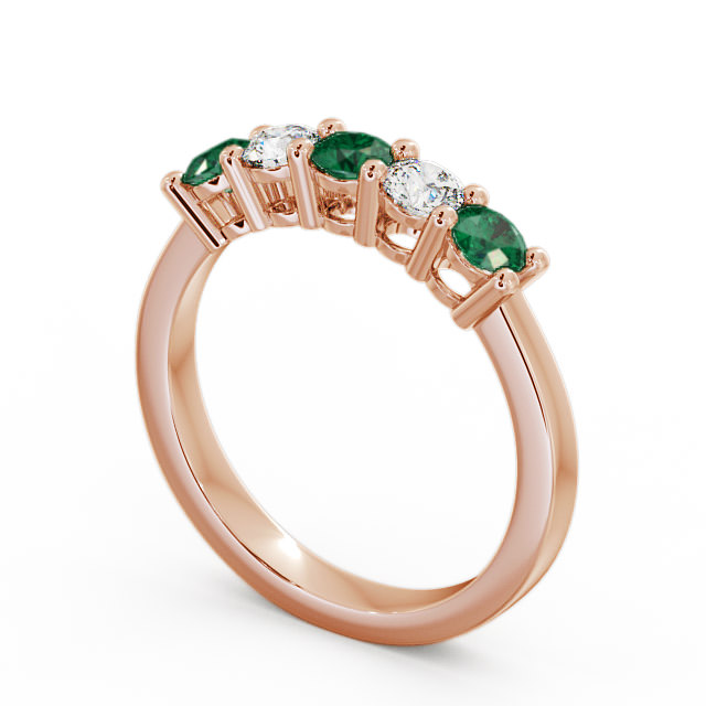 Five Stone Emerald and Diamond 0.66ct Ring 9K Rose Gold - Ailsworth