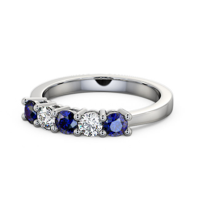 Five Stone Blue Sapphire and Diamond 0.75ct Ring 9K White Gold - Ailsworth FV1GEM_WG_BS_FLAT