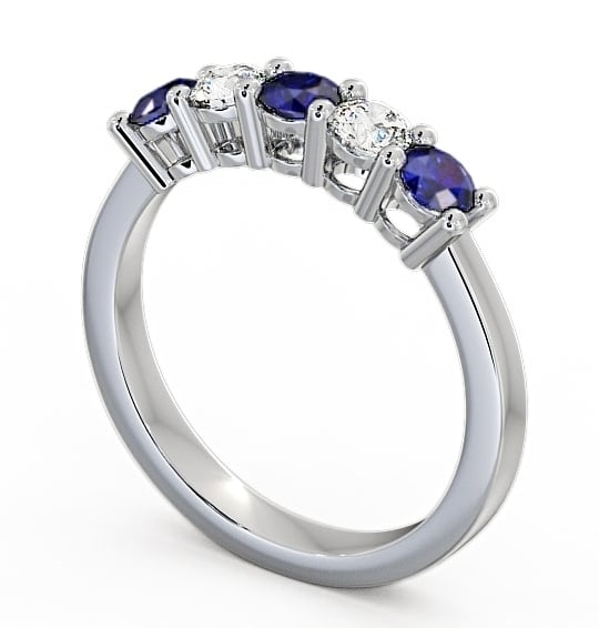 Five Stone Blue Sapphire and Diamond 0.75ct Ring 9K White Gold - Ailsworth FV1GEM_WG_BS_THUMB1