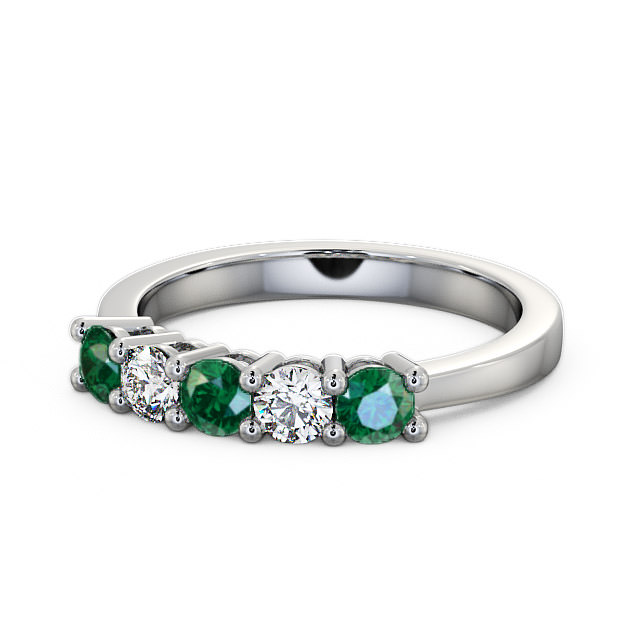 Five Stone Emerald and Diamond 0.66ct Ring Platinum - Ailsworth FV1GEM_WG_EM_FLAT