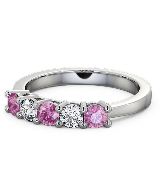  Five Stone Pink Sapphire and Diamond 0.75ct Ring 9K White Gold - Ailsworth FV1GEM_WG_PS_THUMB2 