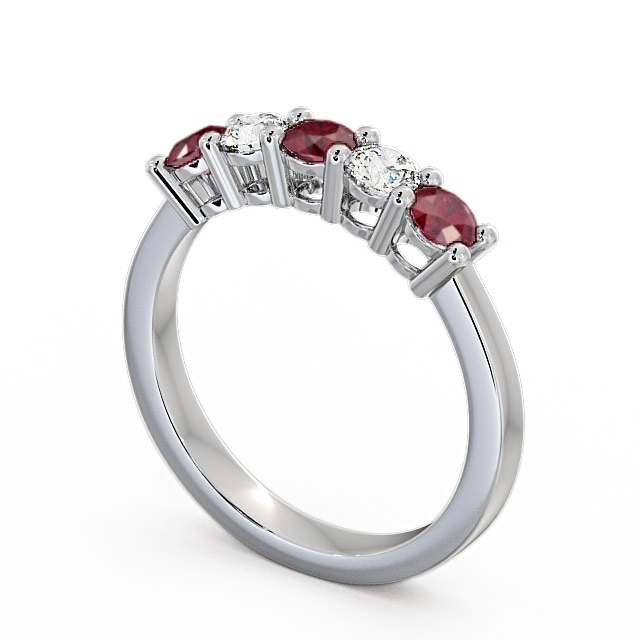 Five Stone Ruby and Diamond 0.75ct Ring 9K White Gold - Ailsworth