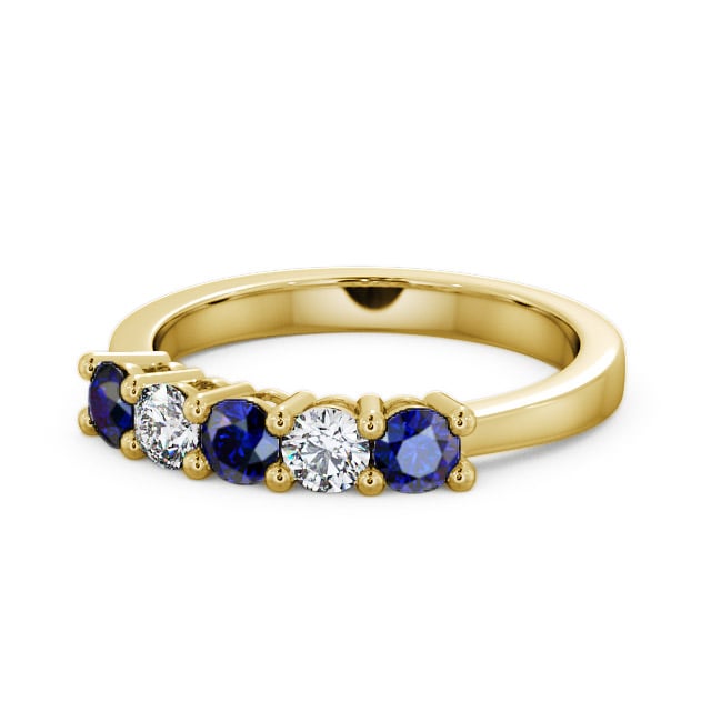 Five Stone Blue Sapphire and Diamond 0.75ct Ring 18K Yellow Gold - Ailsworth FV1GEM_YG_BS_FLAT