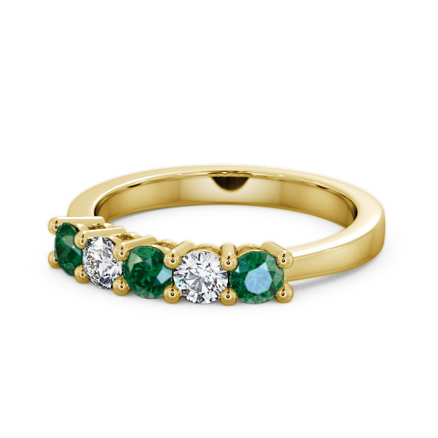 Five Stone Emerald and Diamond 0.66ct Ring 18K Yellow Gold - Ailsworth FV1GEM_YG_EM_FLAT