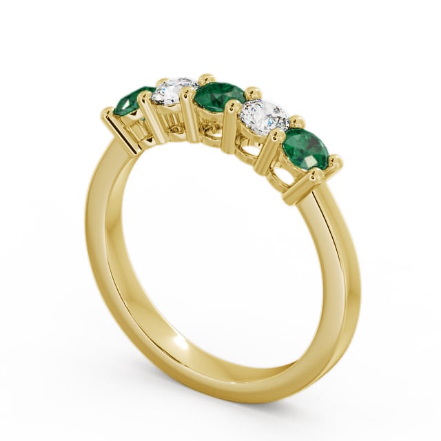 Five Stone Emerald and Diamond 0.66ct Ring 18K Yellow Gold - Ailsworth FV1GEM_YG_EM_SIDE
