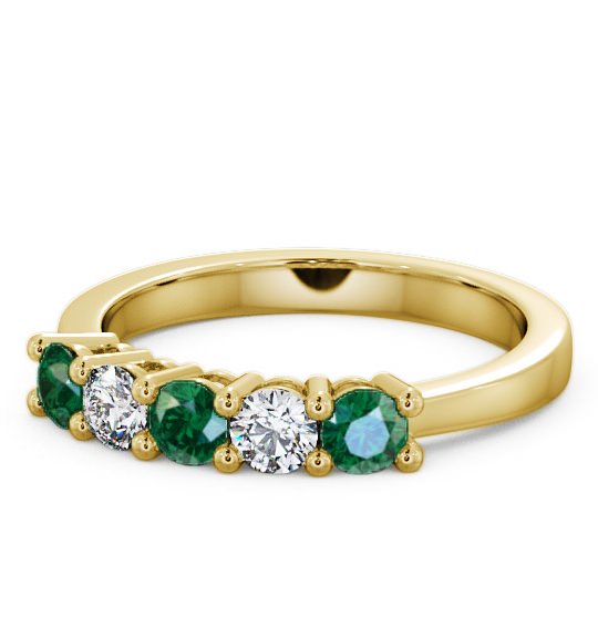 Five Stone Emerald and Diamond 0.66ct Ring 18K Yellow Gold FV1GEM_YG_EM_THUMB2 