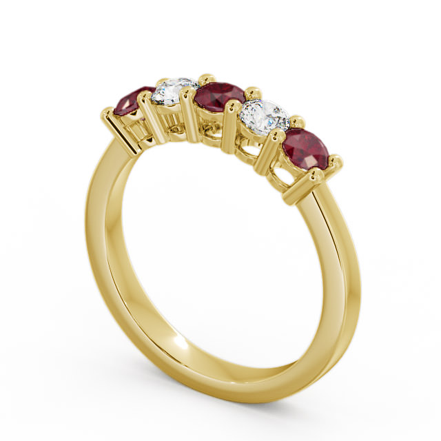 Five Stone Ruby and Diamond 0.75ct Ring 9K Yellow Gold - Ailsworth FV1GEM_YG_RU_SIDE