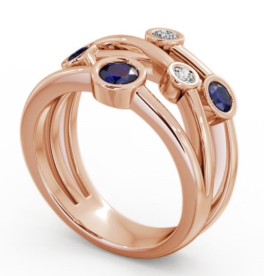 Five Stone Blue Sapphire and Diamond 0.82ct Ring 18K Rose Gold FV20GEM_RG_BS_THUMB1