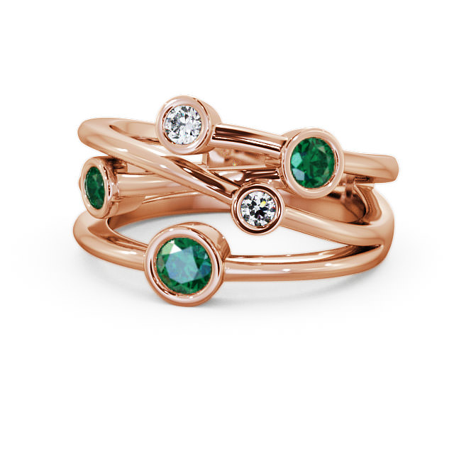 Five Stone Emerald and Diamond 0.69ct Ring 9K Rose Gold - Jericho FV20GEM_RG_EM_FLAT