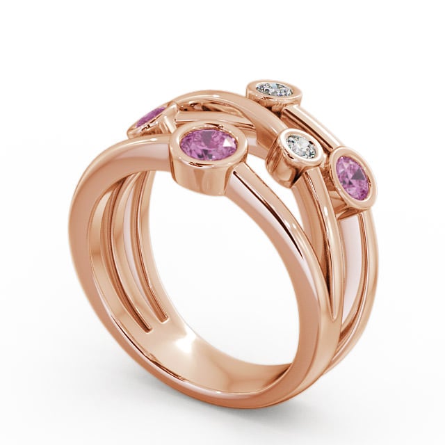 Five Stone Pink Sapphire and Diamond 0.82ct Ring 18K Rose Gold - Jericho FV20GEM_RG_PS_SIDE