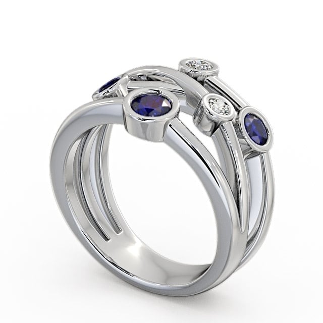 Five Stone Blue Sapphire and Diamond 0.82ct Ring 18K White Gold - Jericho FV20GEM_WG_BS_SIDE