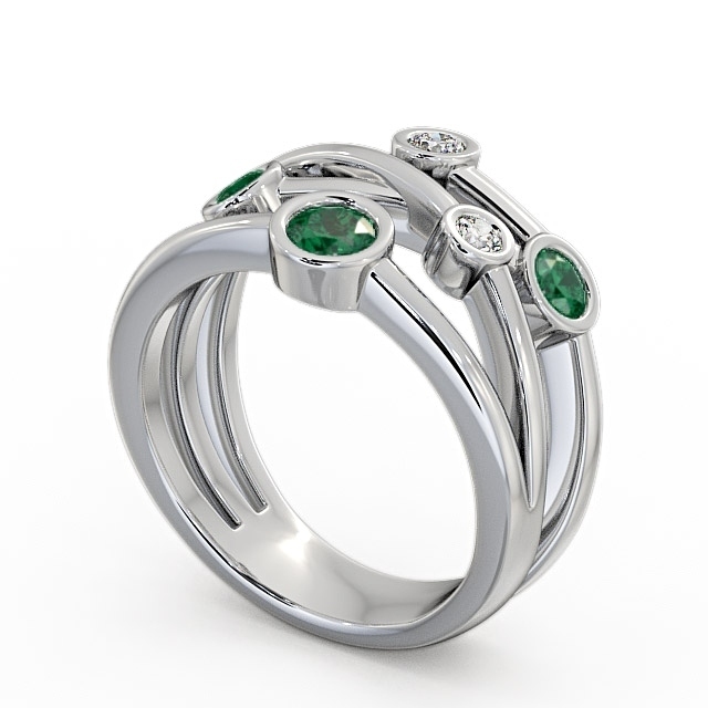 Five Stone Emerald and Diamond 0.69ct Ring Platinum - Jericho FV20GEM_WG_EM_SIDE