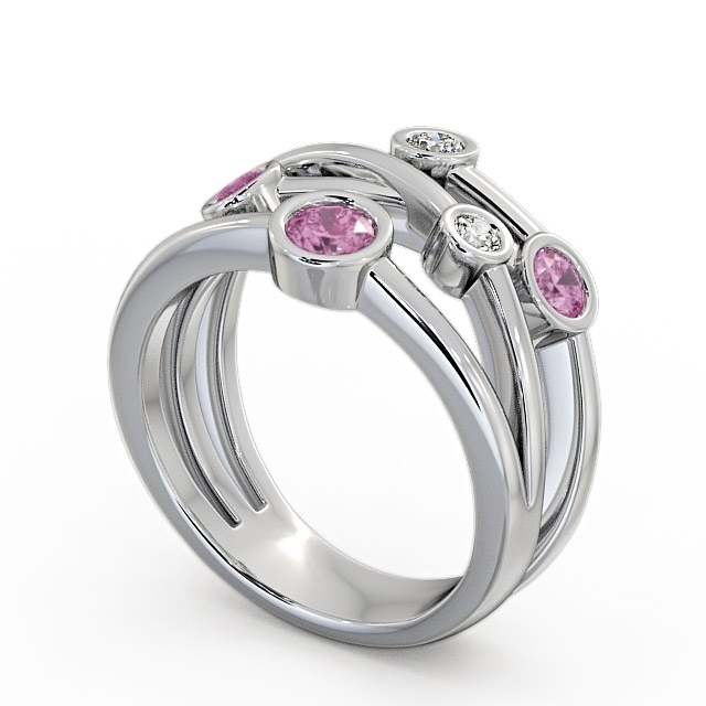 Five Stone Pink Sapphire and Diamond 0.82ct Ring Palladium - Jericho FV20GEM_WG_PS_SIDE