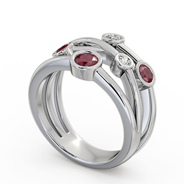 Five Stone Ruby and Diamond 0.82ct Ring 9K White Gold - Jericho