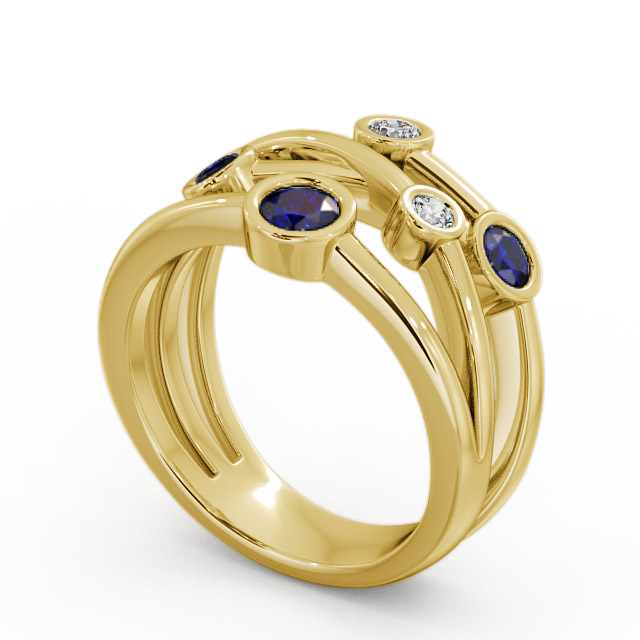 Five Stone Blue Sapphire and Diamond 0.82ct Ring 9K Yellow Gold - Jericho FV20GEM_YG_BS_SIDE