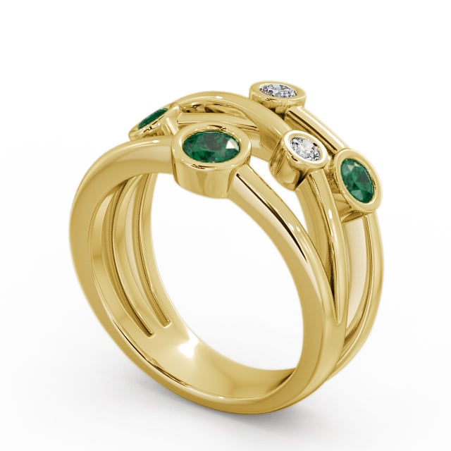 Five Stone Emerald and Diamond 0.69ct Ring 9K Yellow Gold - Jericho FV20GEM_YG_EM_SIDE