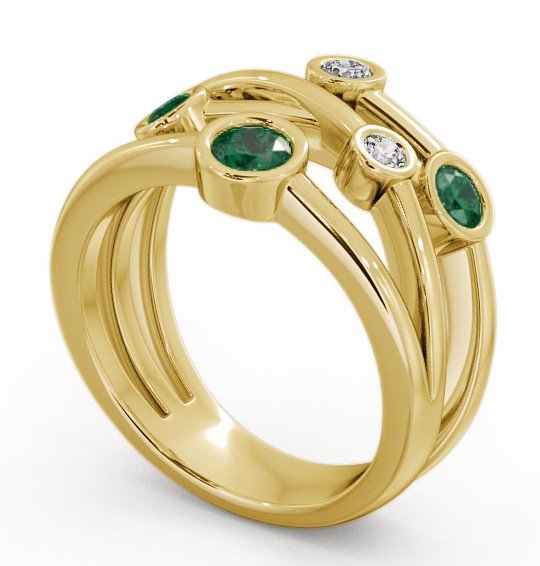 Five Stone Emerald and Diamond 0.69ct Ring 9K Yellow Gold - Jericho FV20GEM_YG_EM_THUMB1