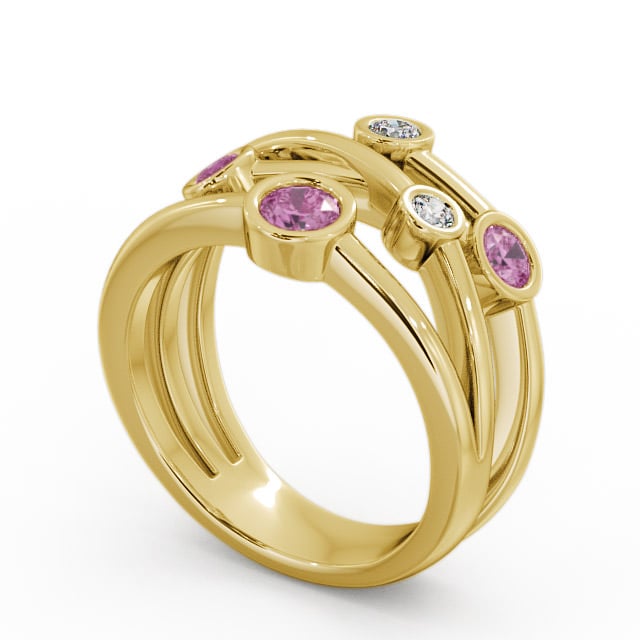 Five Stone Pink Sapphire and Diamond 0.82ct Ring 9K Yellow Gold - Jericho FV20GEM_YG_PS_SIDE