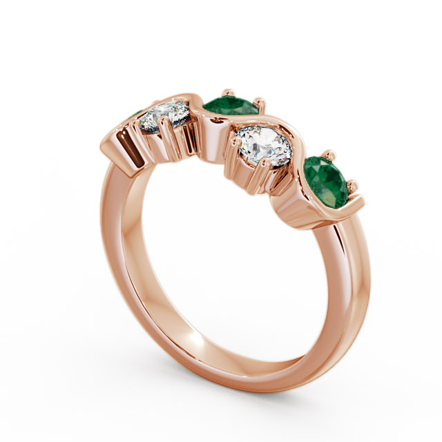Five Stone Emerald and Diamond 0.81ct Ring 9K Rose Gold - Kingston