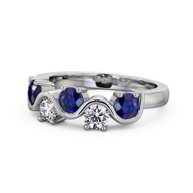 Five Stone Blue Sapphire and Diamond 0.90ct Ring 18K White Gold - Kingston FV21GEM_WG_BS_FLAT