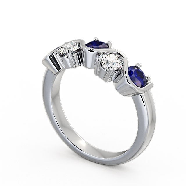 Five Stone Blue Sapphire and Diamond 0.90ct Ring 9K White Gold - Kingston FV21GEM_WG_BS_SIDE