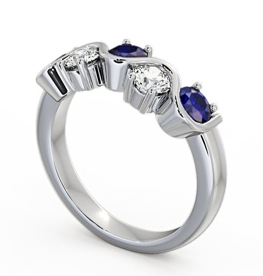 Five Stone Blue Sapphire and Diamond 0.90ct Ring 18K White Gold FV21GEM_WG_BS_THUMB1 