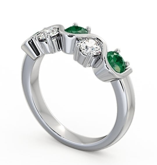 Five Stone Emerald and Diamond 0.81ct Ring 9K White Gold FV21GEM_WG_EM_THUMB1