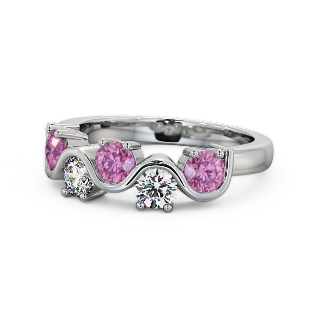 Five Stone Pink Sapphire and Diamond 0.90ct Ring 18K White Gold - Kingston FV21GEM_WG_PS_FLAT
