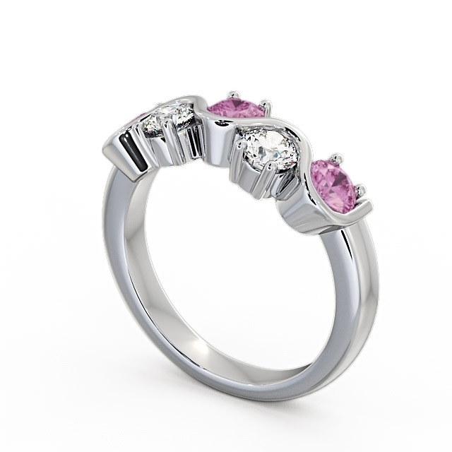 Five Stone Pink Sapphire and Diamond 0.90ct Ring 18K White Gold - Kingston FV21GEM_WG_PS_SIDE