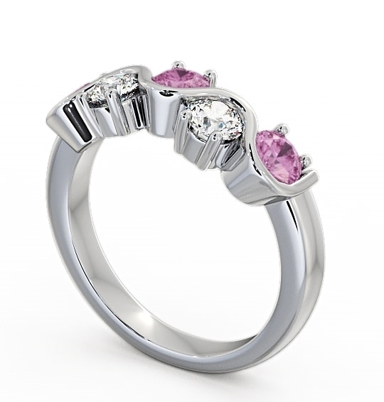 Five Stone Pink Sapphire and Diamond 0.90ct Ring Palladium FV21GEM_WG_PS_THUMB1