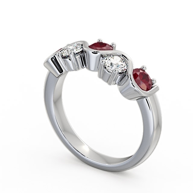 Five Stone Ruby and Diamond 0.90ct Ring 18K White Gold - Kingston