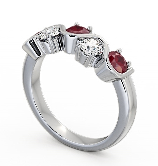 Five Stone Ruby and Diamond 0.90ct Ring 18K White Gold - Kingston FV21GEM_WG_RU_THUMB1