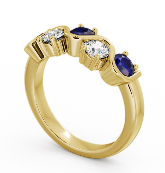 Five Stone Blue Sapphire and Diamond 0.90ct Ring 9K Yellow Gold FV21GEM_YG_BS_THUMB1