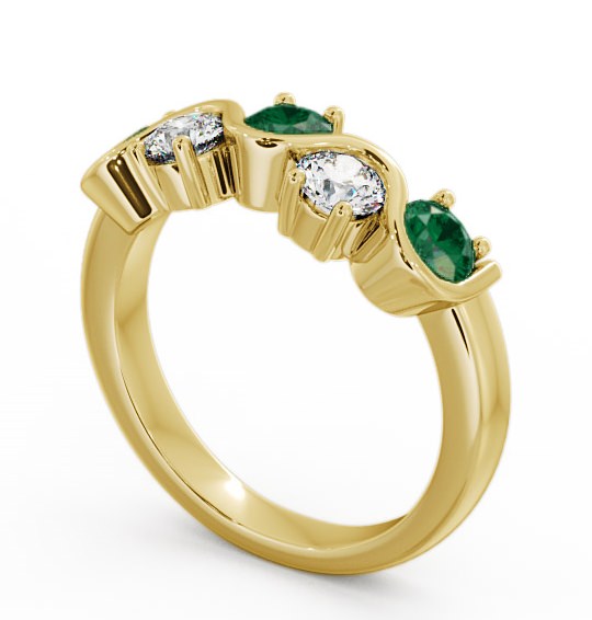 Five Stone Emerald and Diamond 0.81ct Ring 18K Yellow Gold FV21GEM_YG_EM_THUMB1